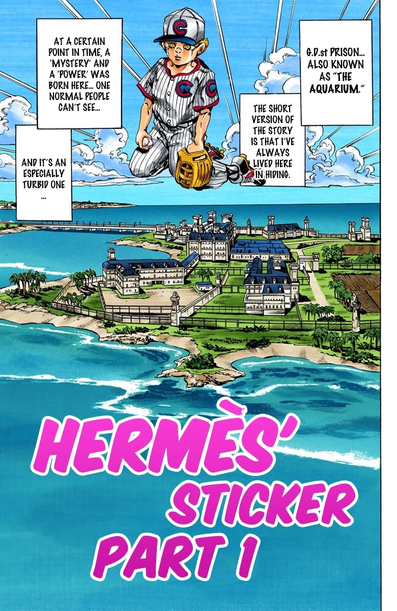 JoJo's Bizarre Adventure Part 6 - Stone Ocean (Official Colored) Chapter 21 page 2 - Chapter 21: Hermès' Sticker Part 1
