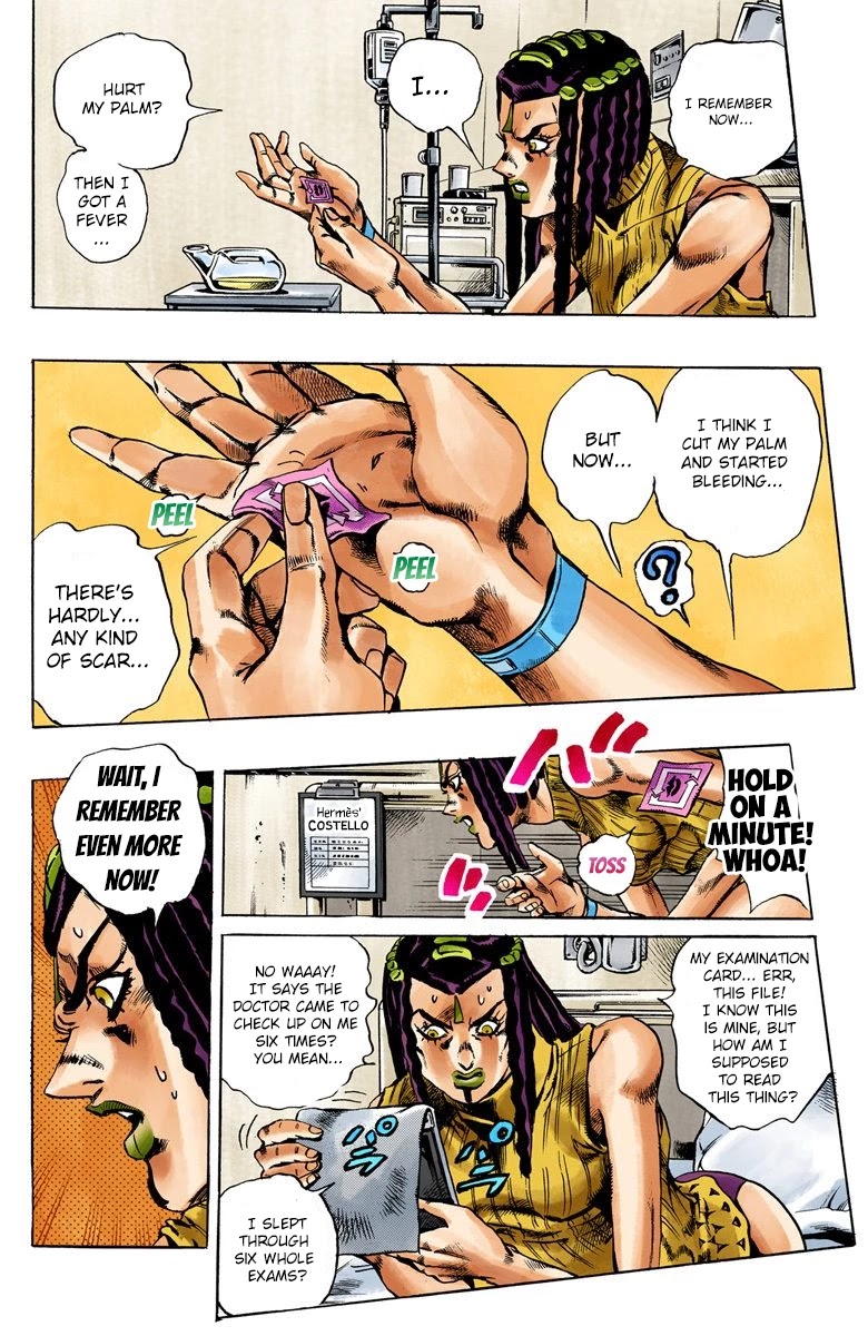 JoJo's Bizarre Adventure Part 6 - Stone Ocean (Official Colored) Chapter 21 page 7 - Chapter 21: Hermès' Sticker Part 1
