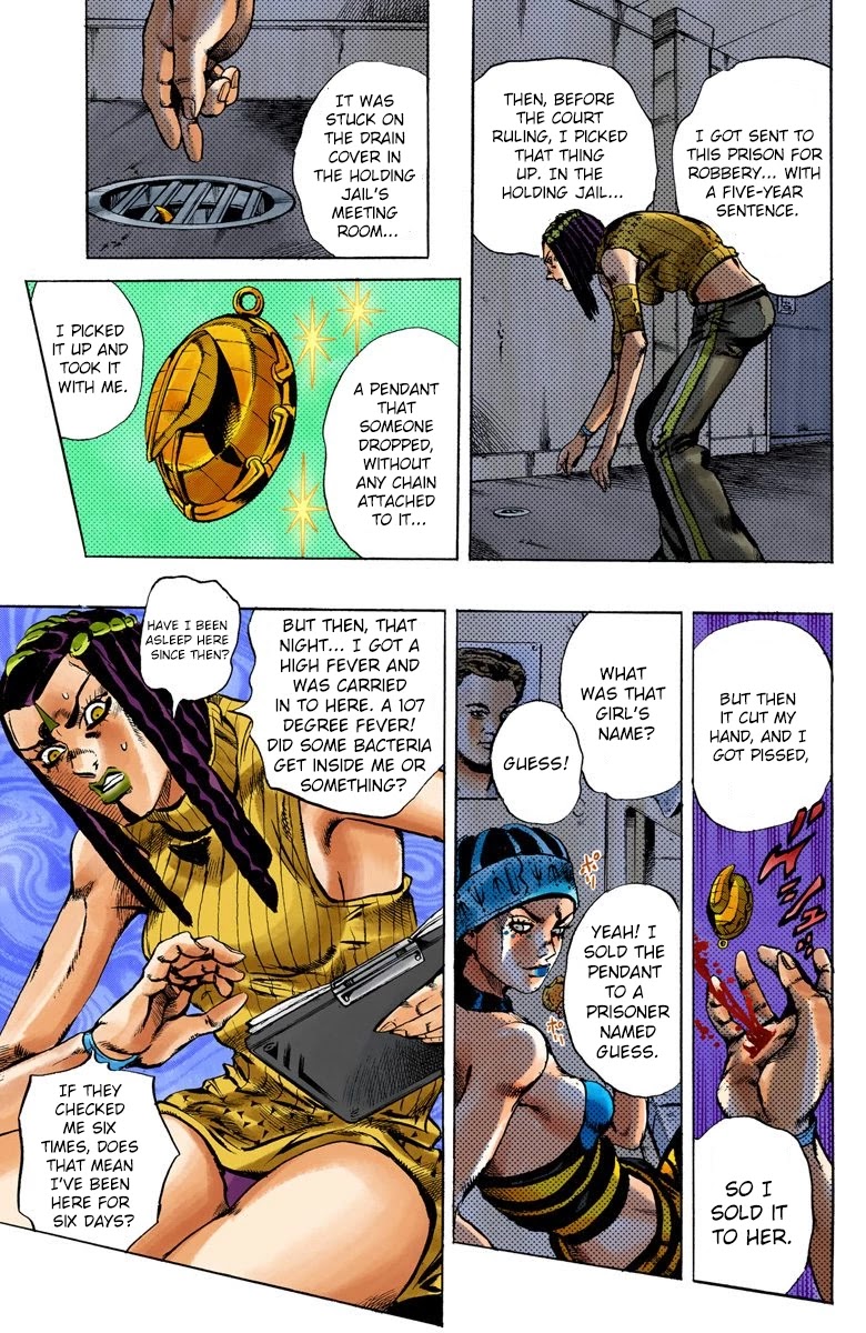 JoJo's Bizarre Adventure Part 6 - Stone Ocean (Official Colored) Chapter 21 page 8 - Chapter 21: Hermès' Sticker Part 1