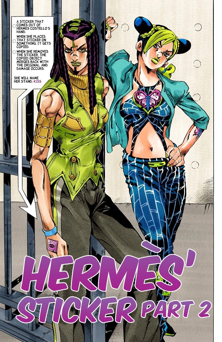 JoJo's Bizarre Adventure Part 6 - Stone Ocean (Official Colored) Chapter 22 page 3 - Chapter 22: Hermès' Sticker Part 2