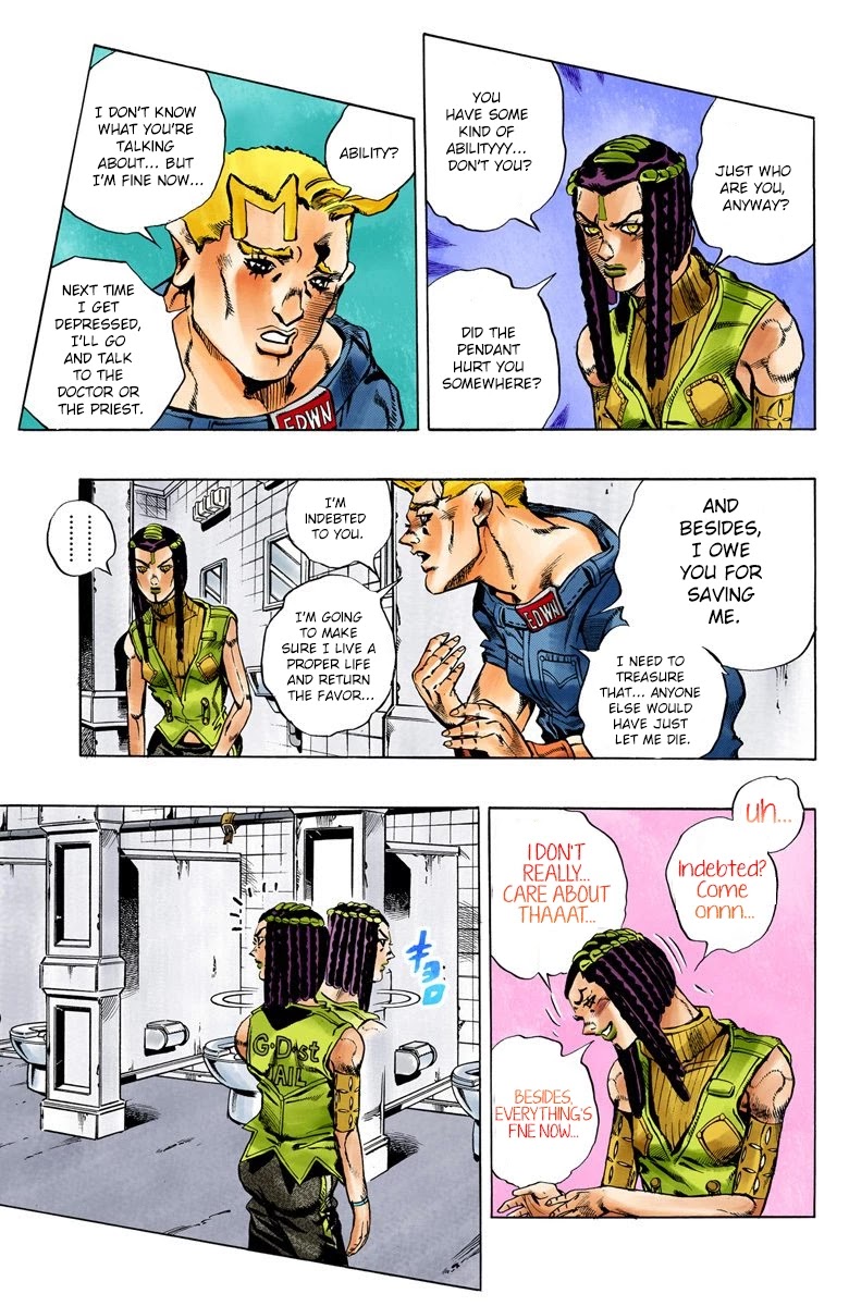 JoJo's Bizarre Adventure Part 6 - Stone Ocean (Official Colored) Chapter 23 page 12 - Chapter 23: Hermès' Sticker Part 3