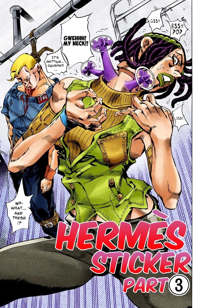 JoJo's Bizarre Adventure Part 6 - Stone Ocean (Official Colored) Chapter 23 page 4 - Chapter 23: Hermès' Sticker Part 3