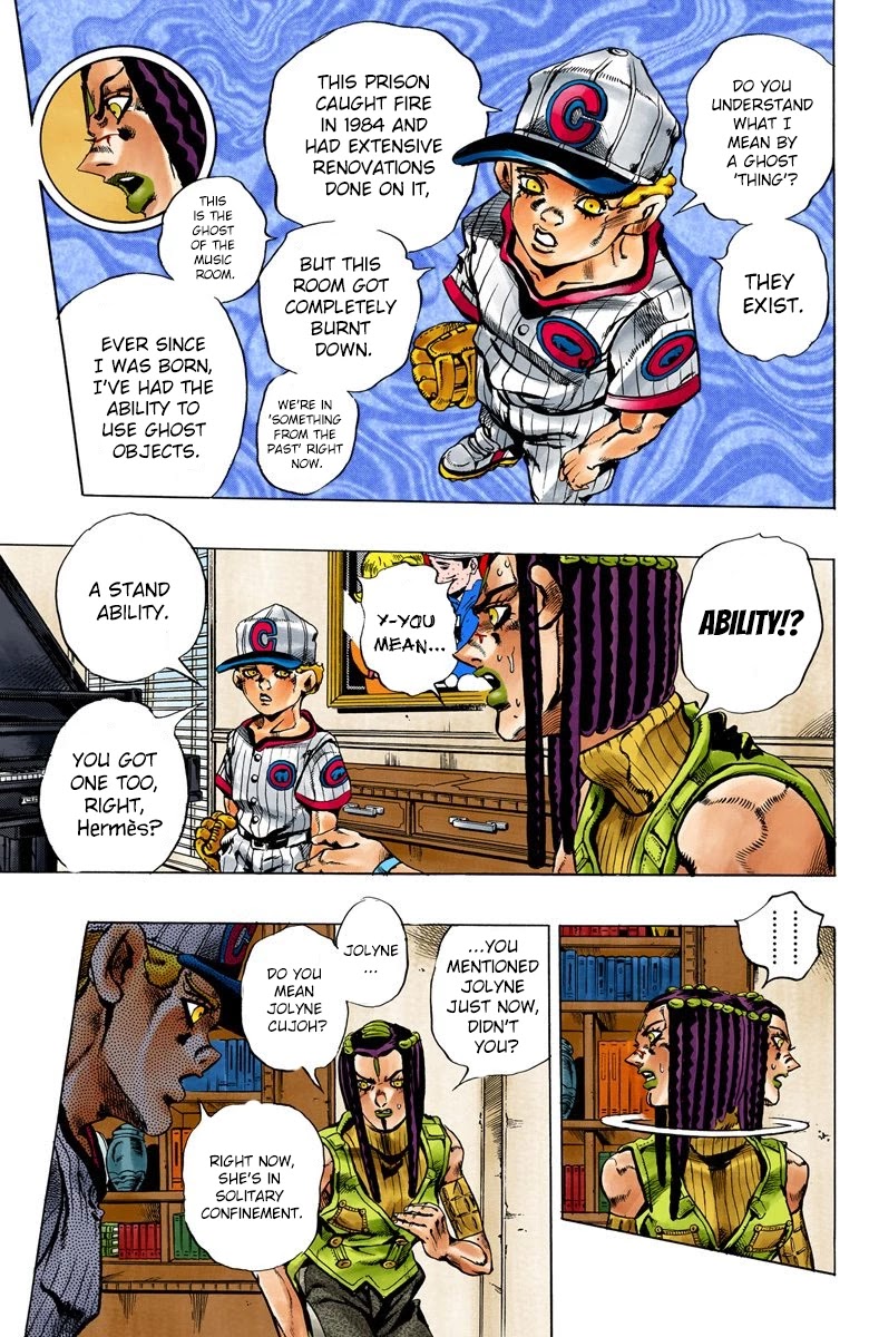 JoJo's Bizarre Adventure Part 6 - Stone Ocean (Official Colored) Chapter 24 page 13 - Chapter 24: Hermès' Sticker Part 4