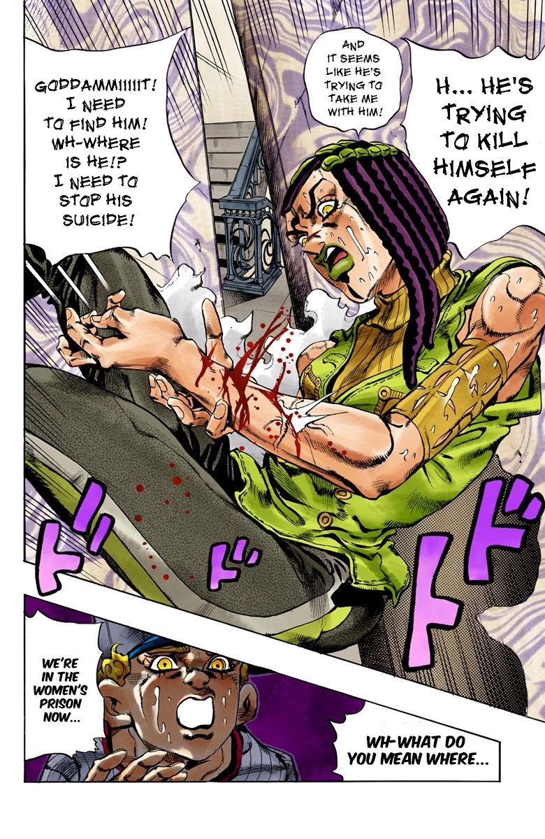 JoJo's Bizarre Adventure Part 6 - Stone Ocean (Official Colored) Chapter 24 page 18 - Chapter 24: Hermès' Sticker Part 4