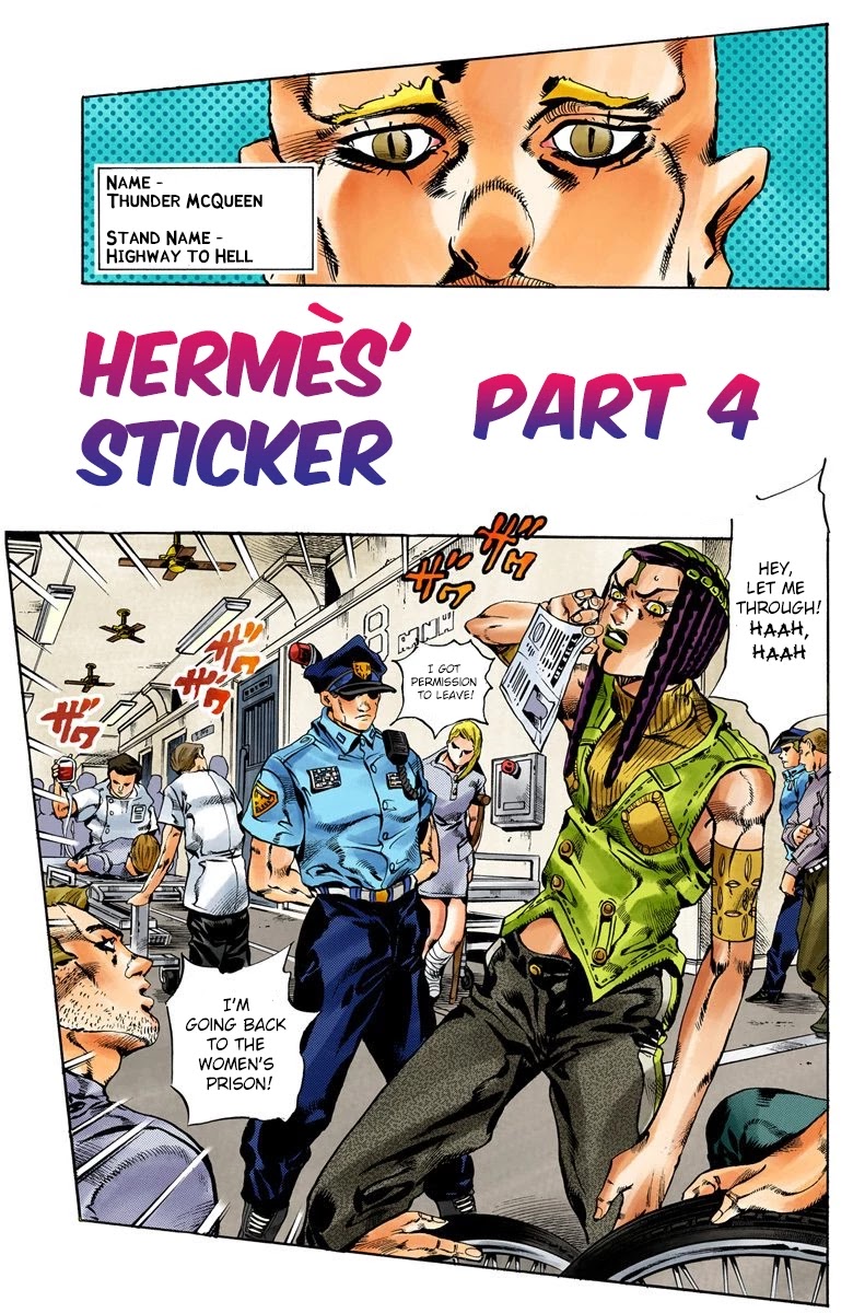 JoJo's Bizarre Adventure Part 6 - Stone Ocean (Official Colored) Chapter 24 page 2 - Chapter 24: Hermès' Sticker Part 4