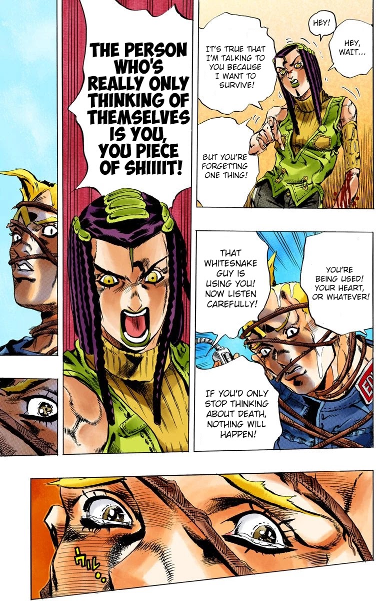 JoJo's Bizarre Adventure Part 6 - Stone Ocean (Official Colored) Chapter 25 page 12 - Chapter 25: Hermès' Sticker Part 5