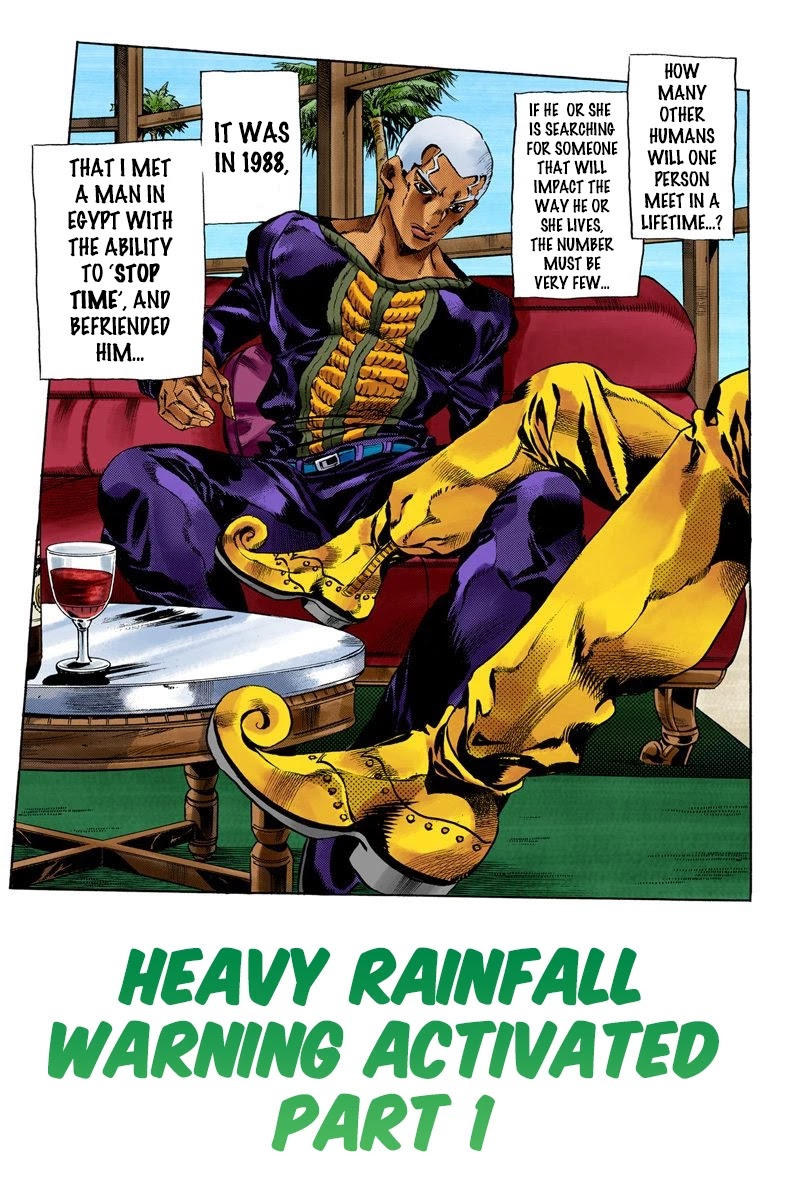 JoJo's Bizarre Adventure Part 6 - Stone Ocean (Official Colored) Chapter 48 page 1 - Chapter 48: Heavy Rainfall Warning Activated Part 1