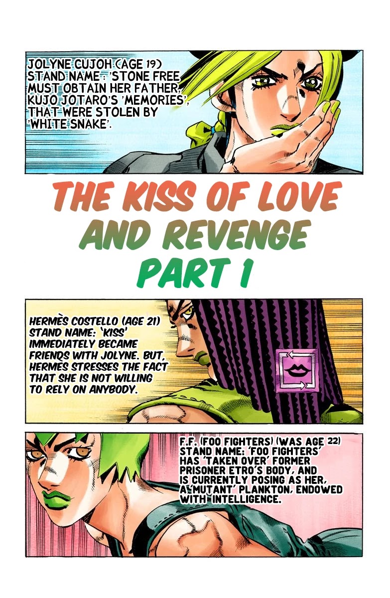 JoJo's Bizarre Adventure Part 6 - Stone Ocean (Official Colored) Chapter 51 page 1 - Chapter 51: The Kiss of Love and Revenge Part 1