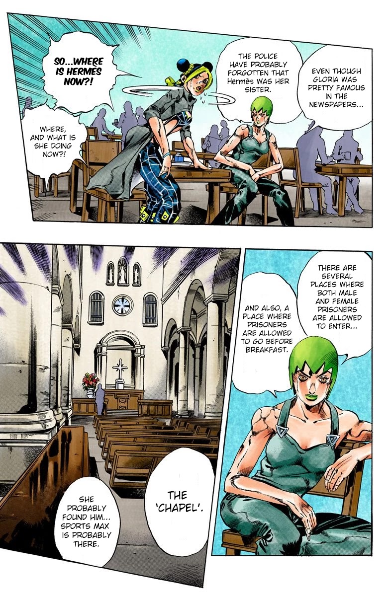 JoJo's Bizarre Adventure Part 6 - Stone Ocean (Official Colored) Chapter 51 page 15 - Chapter 51: The Kiss of Love and Revenge Part 1