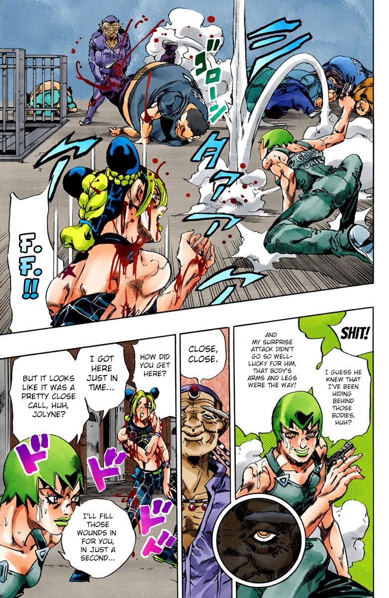 JoJo's Bizarre Adventure Part 6 - Stone Ocean (Official Colored) Chapter 67 page 13 - Chapter 67: Burn, Dragons's Dream! Part 1