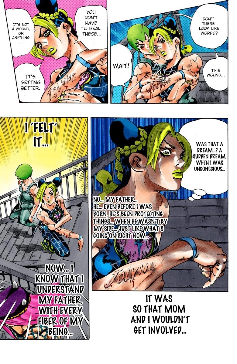 JoJo's Bizarre Adventure Part 6 - Stone Ocean (Official Colored) Chapter 75 page 18 - Chapter 75: Father: Jotaro Kujo; Daughter: Jolyne Cujoh