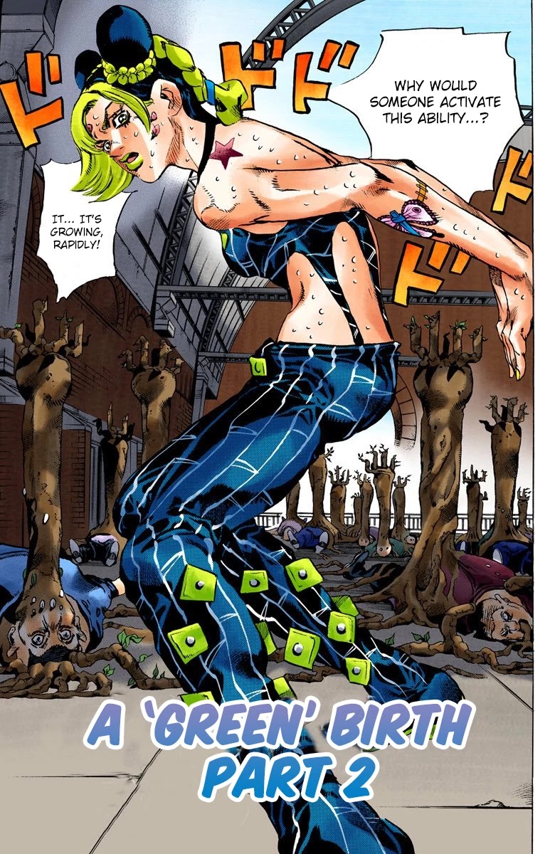 JoJo's Bizarre Adventure Part 6 - Stone Ocean (Official Colored) Chapter 77 page 2 - Chapter 77: A Green Birth Part 2