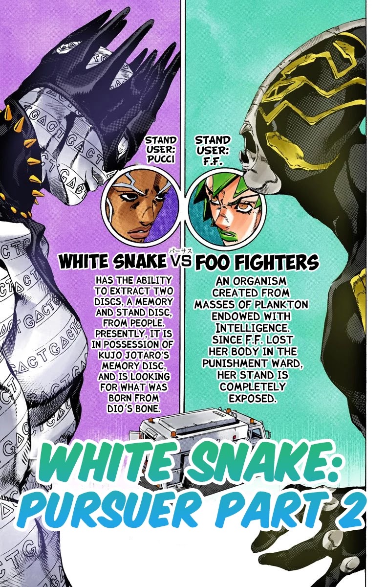 JoJo's Bizarre Adventure Part 6 - Stone Ocean (Official Colored) Chapter 90 page 1 - Chapter 90: White Snake: Pursuer Part 2
