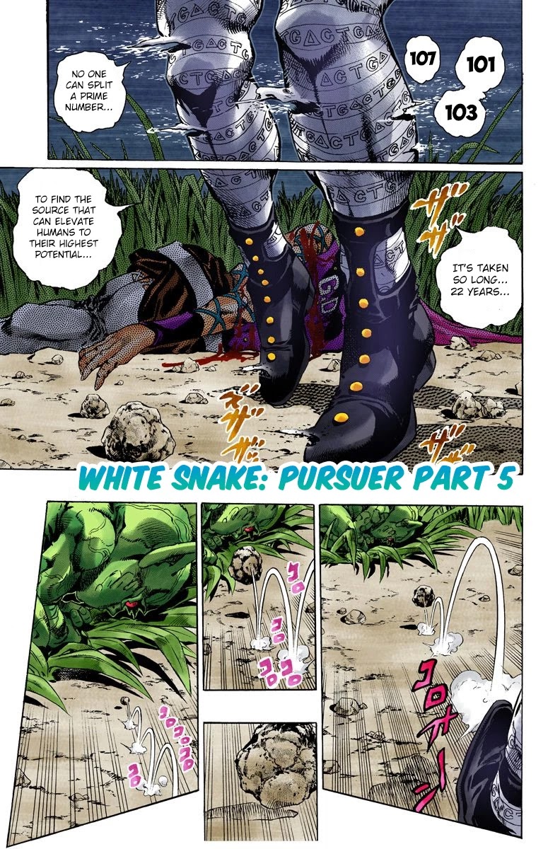 JoJo's Bizarre Adventure Part 6 - Stone Ocean (Official Colored) Chapter 93 page 1 - Chapter 93: White Snake: Pursuer Part 5