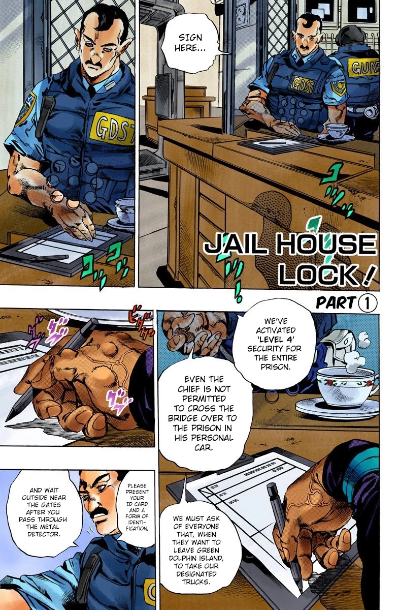 JoJo's Bizarre Adventure Part 6 - Stone Ocean (Official Colored) Chapter 96 page 1 - Chapter 96: Jail House Lock! Part 1