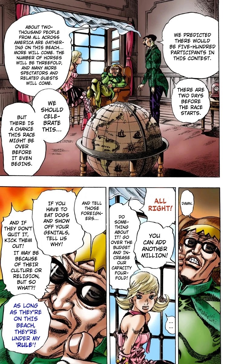 JoJo's Bizarre Adventure Part 7 - Steel Ball Run (Official Colored) Chapter 1 page 25 - Chapter 1: The Steel Ball Run Press Conference