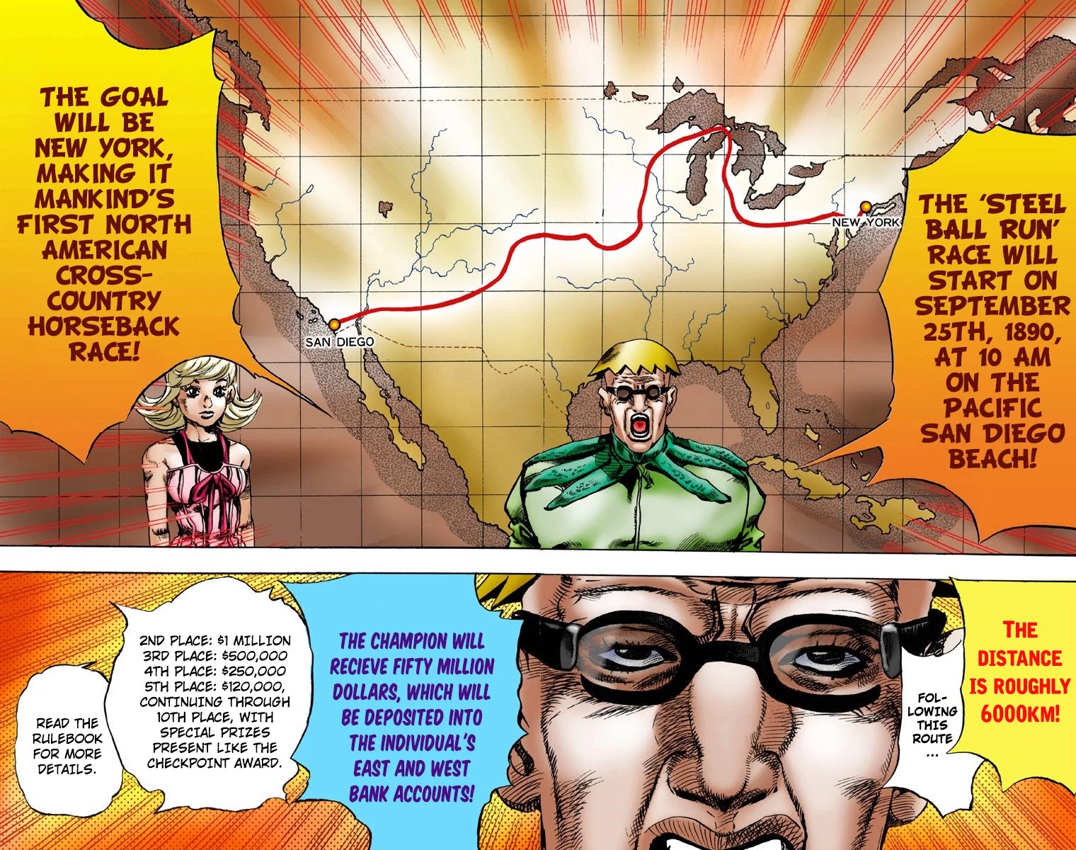 JoJo's Bizarre Adventure Part 7 - Steel Ball Run (Official Colored) Chapter 1 page 30 - Chapter 1: The Steel Ball Run Press Conference