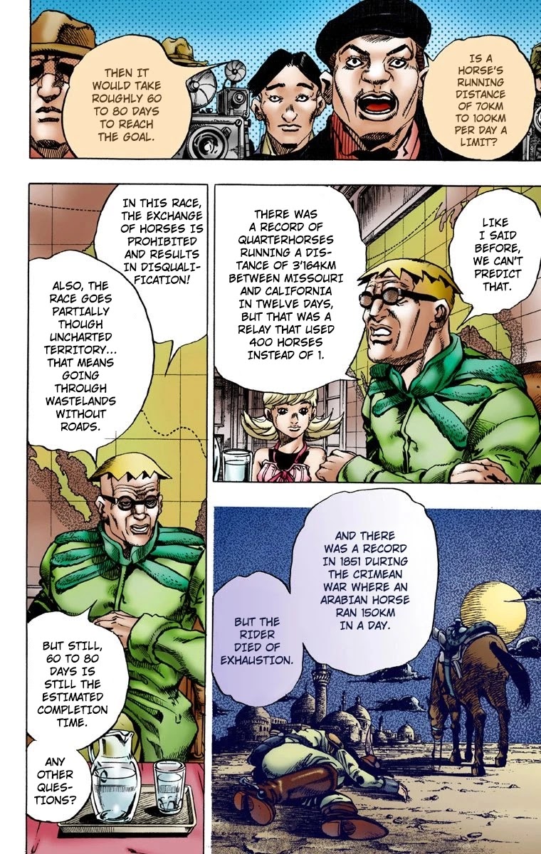 JoJo's Bizarre Adventure Part 7 - Steel Ball Run (Official Colored) Chapter 1 page 33 - Chapter 1: The Steel Ball Run Press Conference