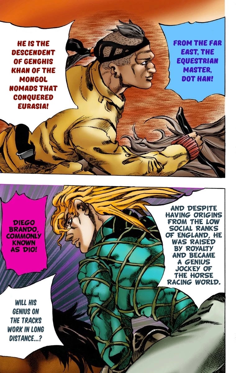 JoJo's Bizarre Adventure Part 7 - Steel Ball Run (Official Colored) Chapter 1 page 36 - Chapter 1: The Steel Ball Run Press Conference