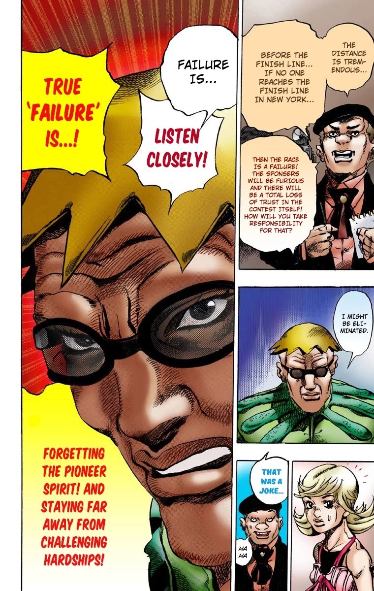 JoJo's Bizarre Adventure Part 7 - Steel Ball Run (Official Colored) Chapter 1 page 37 - Chapter 1: The Steel Ball Run Press Conference