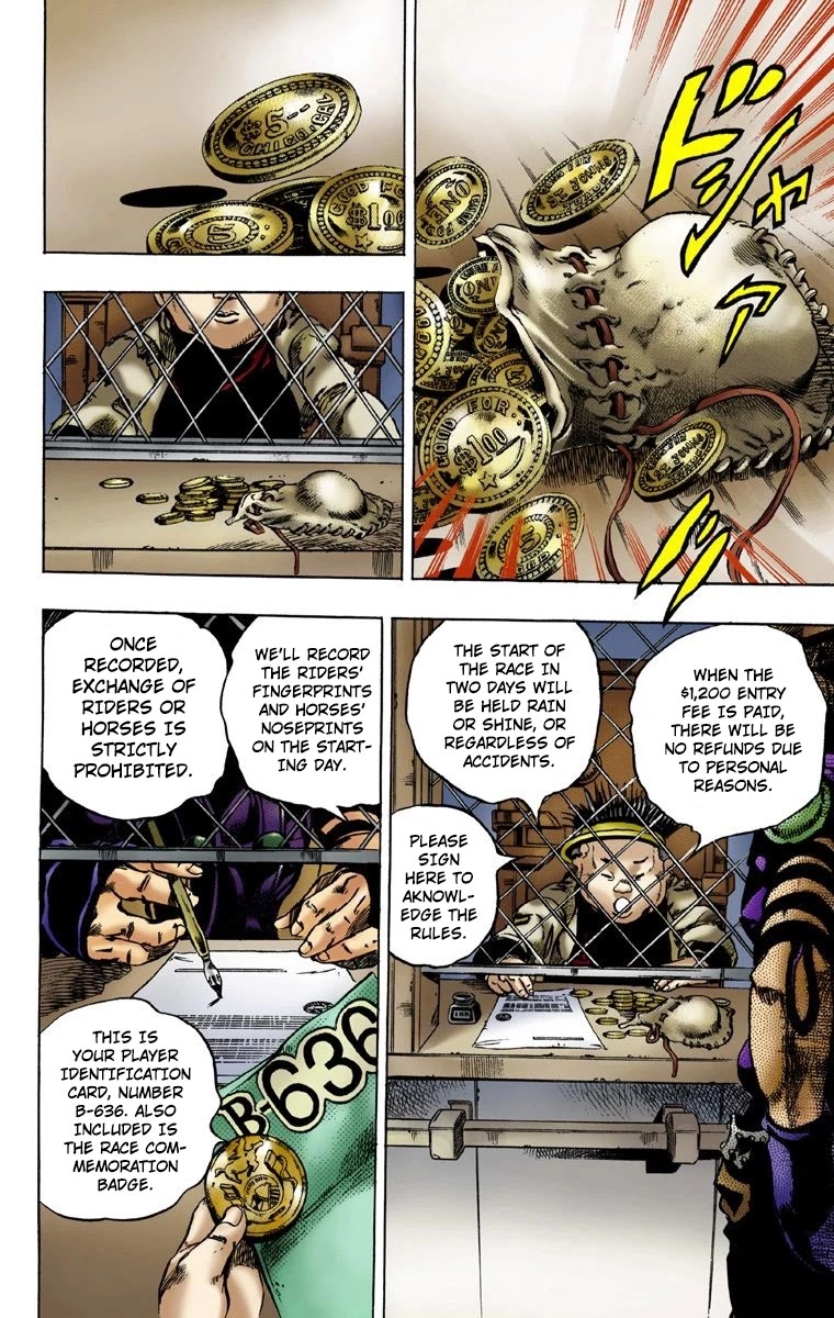 JoJo's Bizarre Adventure Part 7 - Steel Ball Run (Official Colored) Chapter 1 page 39 - Chapter 1: The Steel Ball Run Press Conference