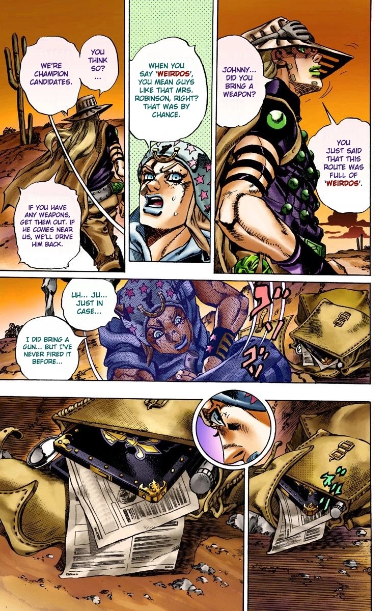 JoJo's Bizarre Adventure Part 7 - Steel Ball Run (Official Colored) Chapter 15 page 10 - Chapter 15: The Desert Born Outlaws Part 1