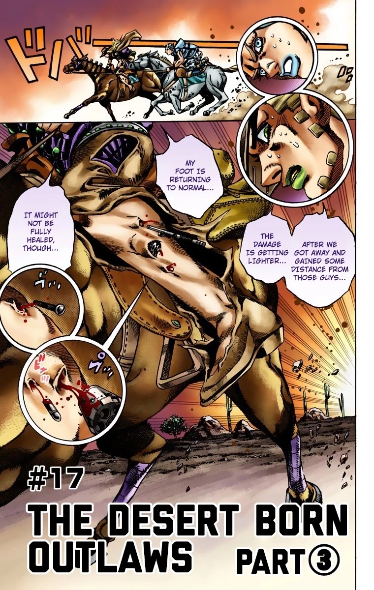 JoJo's Bizarre Adventure Part 7 - Steel Ball Run (Official Colored) Chapter 17 page 2 - Chapter 17: The Desert Born Outlaws Part 3