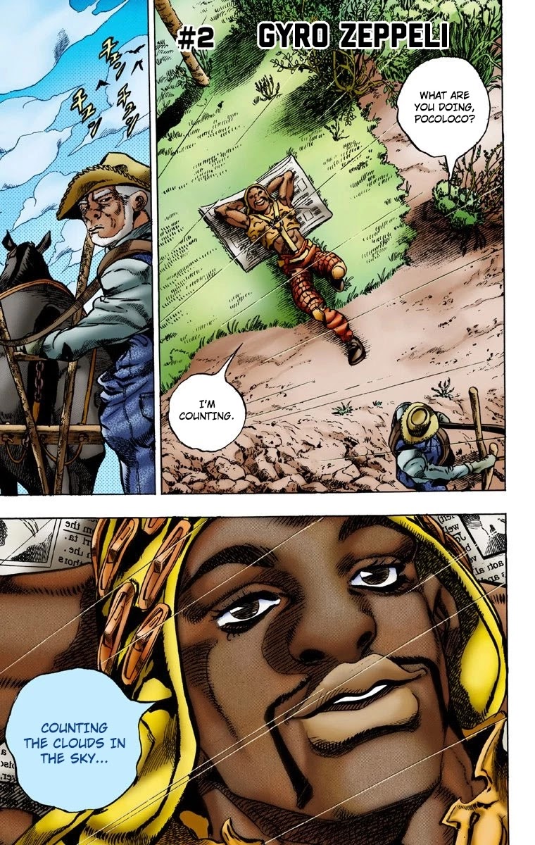 JoJo's Bizarre Adventure Part 7 - Steel Ball Run (Official Colored) Chapter 2 page 2 - Chapter 2: Gyro Zeppeli