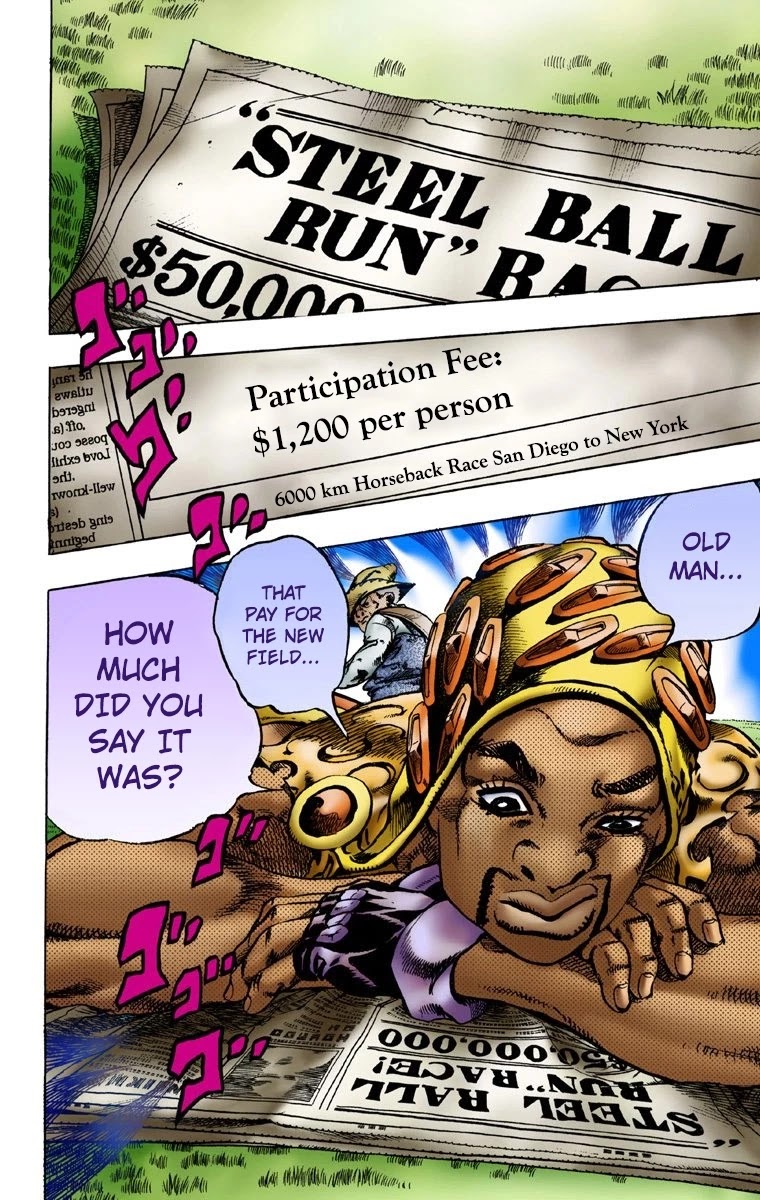 JoJo's Bizarre Adventure Part 7 - Steel Ball Run (Official Colored) Chapter 2 page 8 - Chapter 2: Gyro Zeppeli