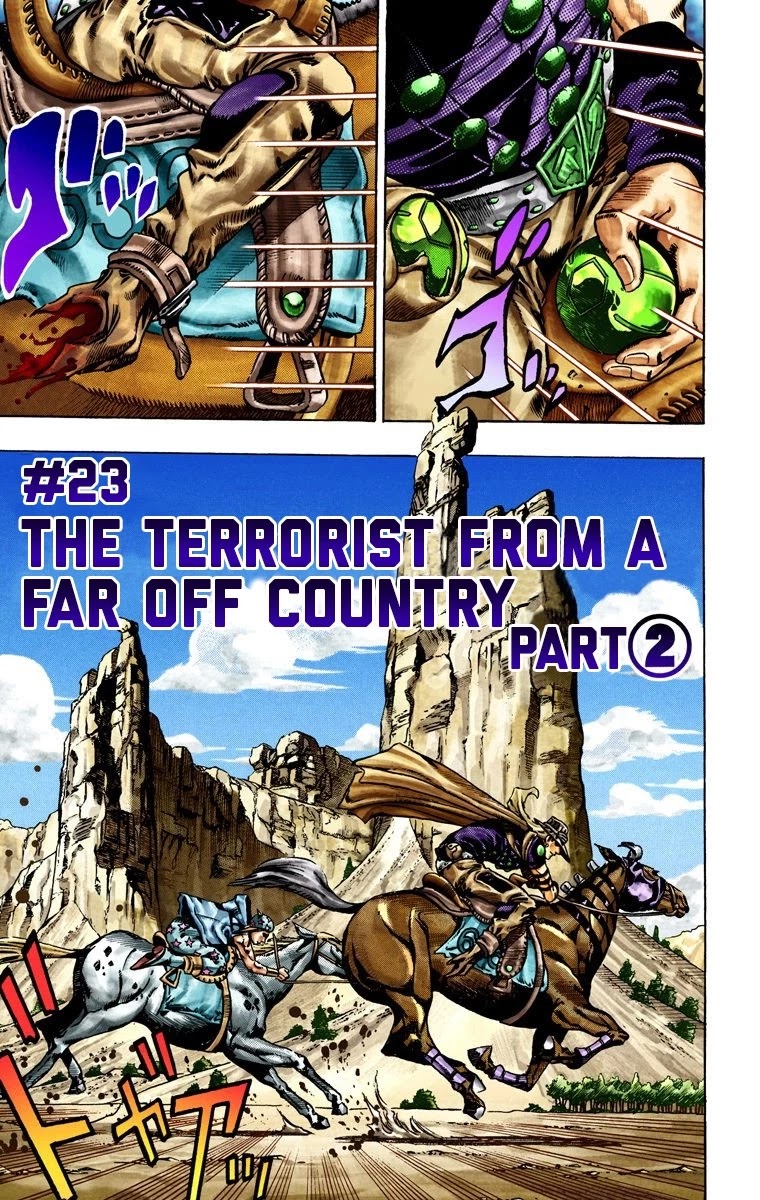 JoJo's Bizarre Adventure Part 7 - Steel Ball Run (Official Colored) Chapter 23 page 2 - Chapter 23: The Terrorist from a Far Off Country Part 2