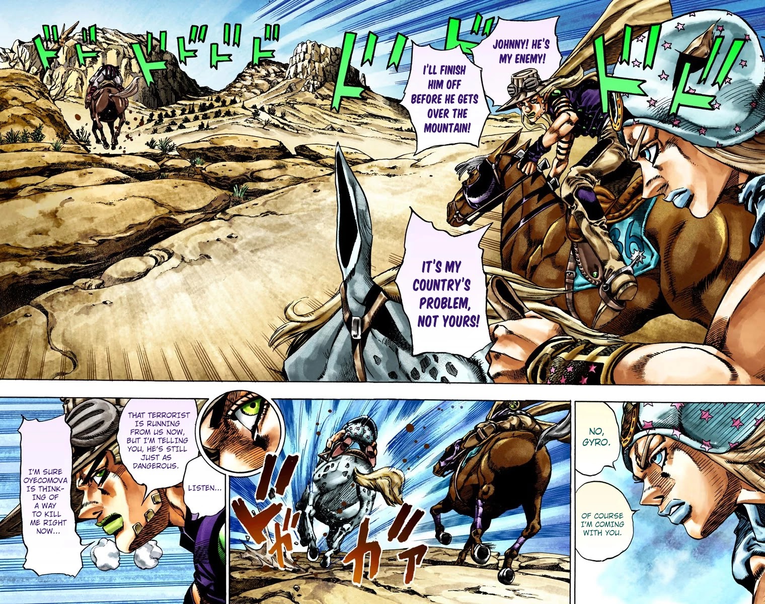JoJo's Bizarre Adventure Part 7 - Steel Ball Run (Official Colored) Chapter 23 page 3 - Chapter 23: The Terrorist from a Far Off Country Part 2