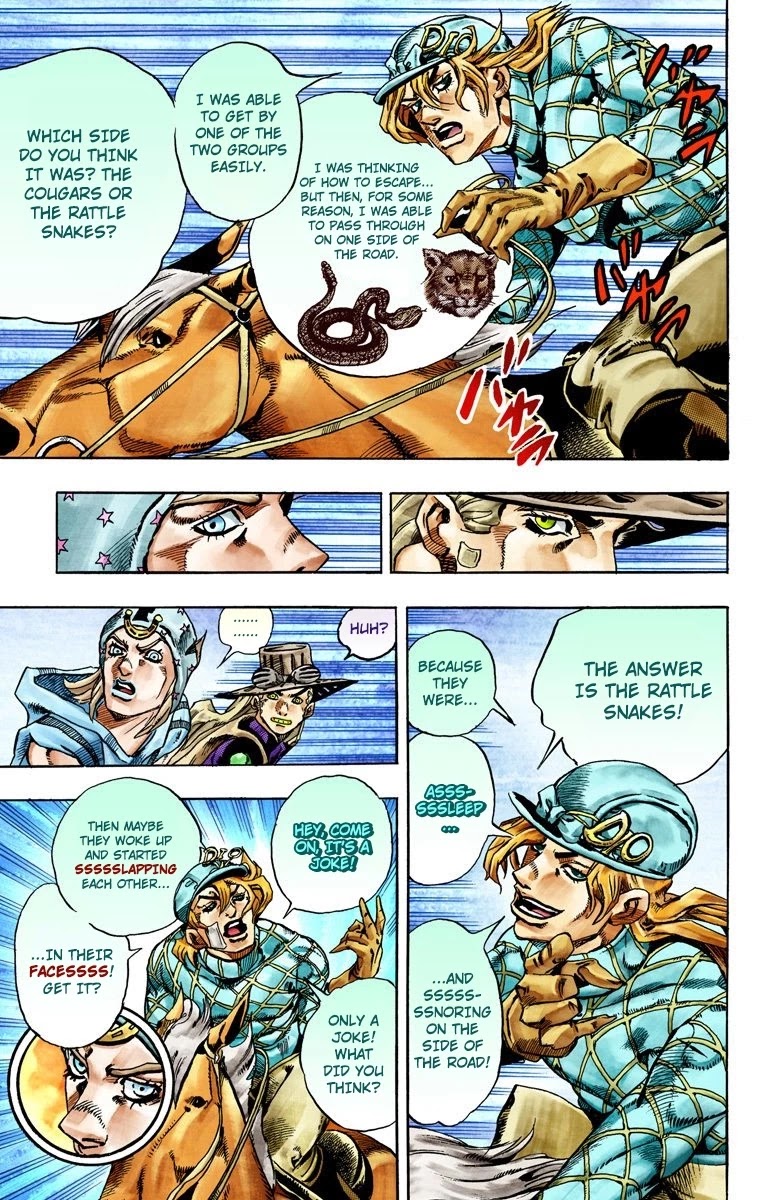 JoJo's Bizarre Adventure Part 7 - Steel Ball Run (Official Colored) Chapter 28 page 33 - Chapter 28: Scary Monsters Part 1