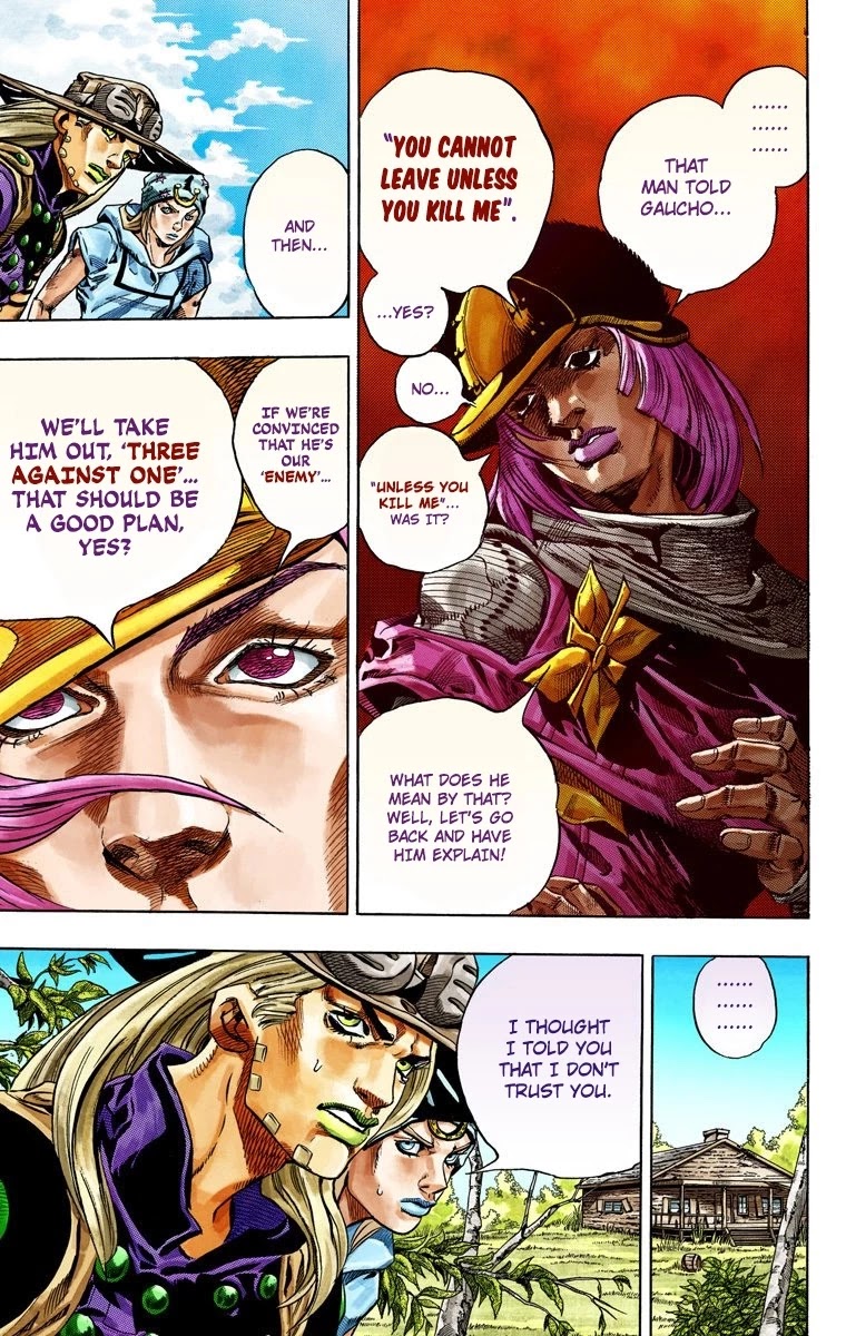 JoJo's Bizarre Adventure Part 7 - Steel Ball Run (Official Colored) Chapter 34 page 11 - Chapter 34: The True Man's World Part 2