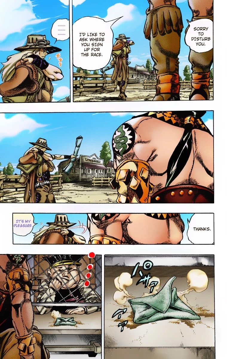 JoJo's Bizarre Adventure Part 7 - Steel Ball Run (Official Colored) Chapter 4 page 13 - Chapter 4: September 25 1890 - 3 Hours to Start
