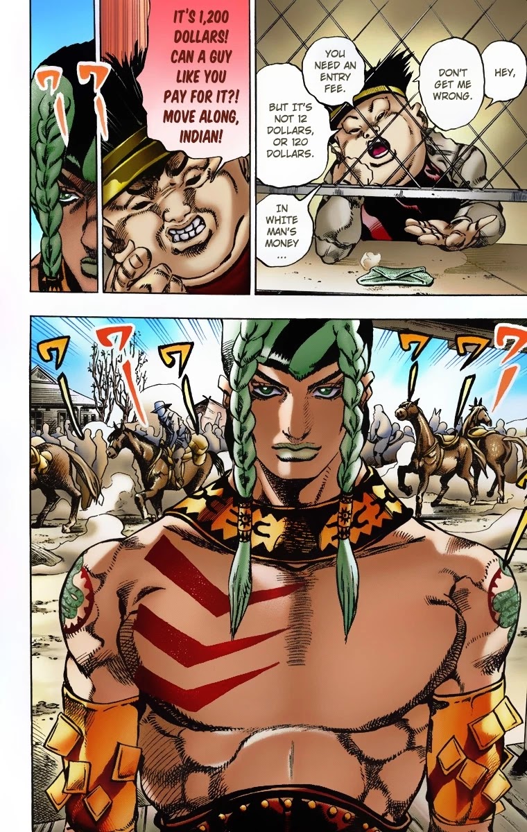 JoJo's Bizarre Adventure Part 7 - Steel Ball Run (Official Colored) Chapter 4 page 14 - Chapter 4: September 25 1890 - 3 Hours to Start