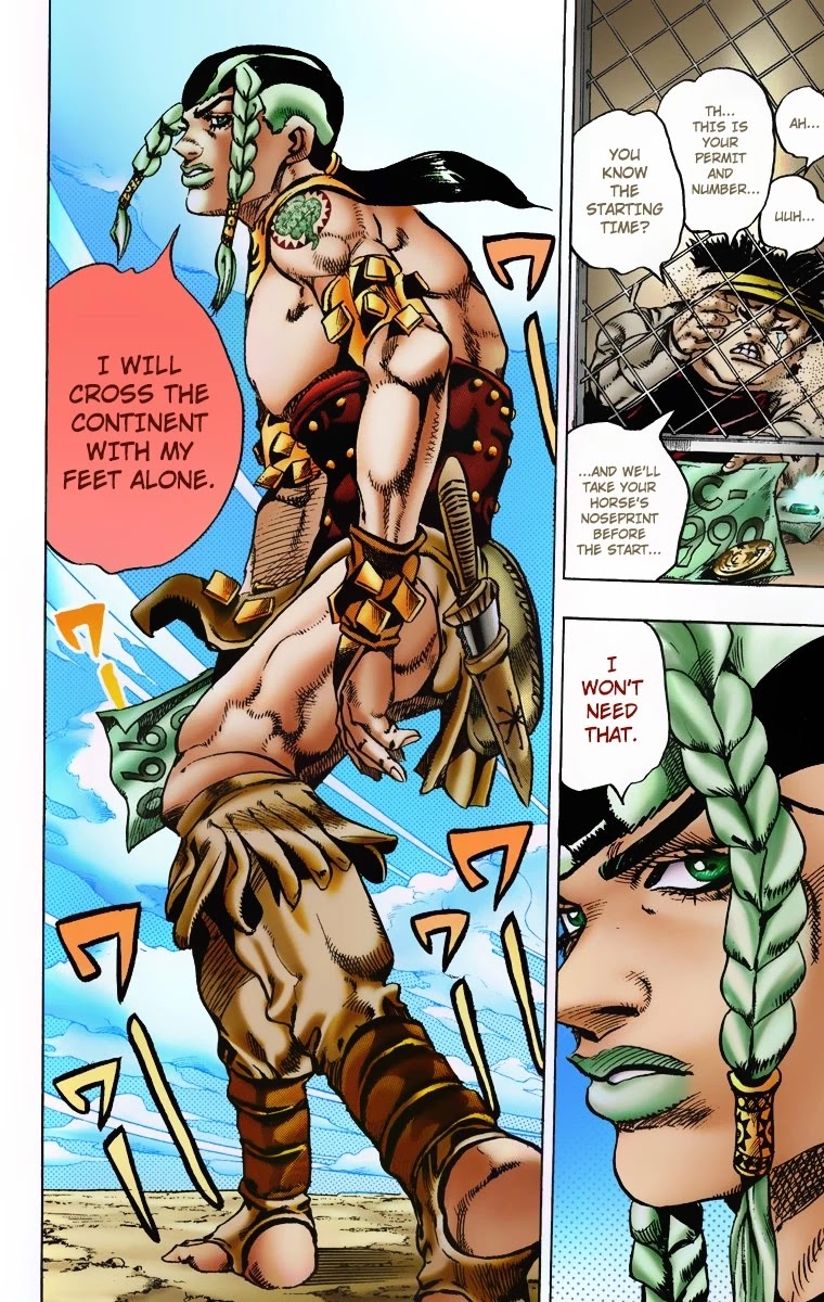 JoJo's Bizarre Adventure Part 7 - Steel Ball Run (Official Colored) Chapter 4 page 16 - Chapter 4: September 25 1890 - 3 Hours to Start