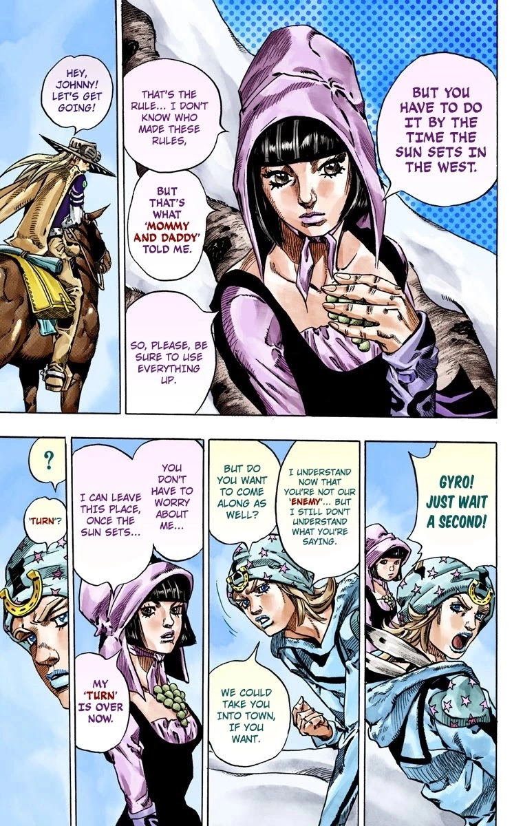 JoJo's Bizarre Adventure Part 7 - Steel Ball Run (Official Colored) Chapter 45 page 54 - Chapter 45: The Promised Land- Sugar Mountain Part 1