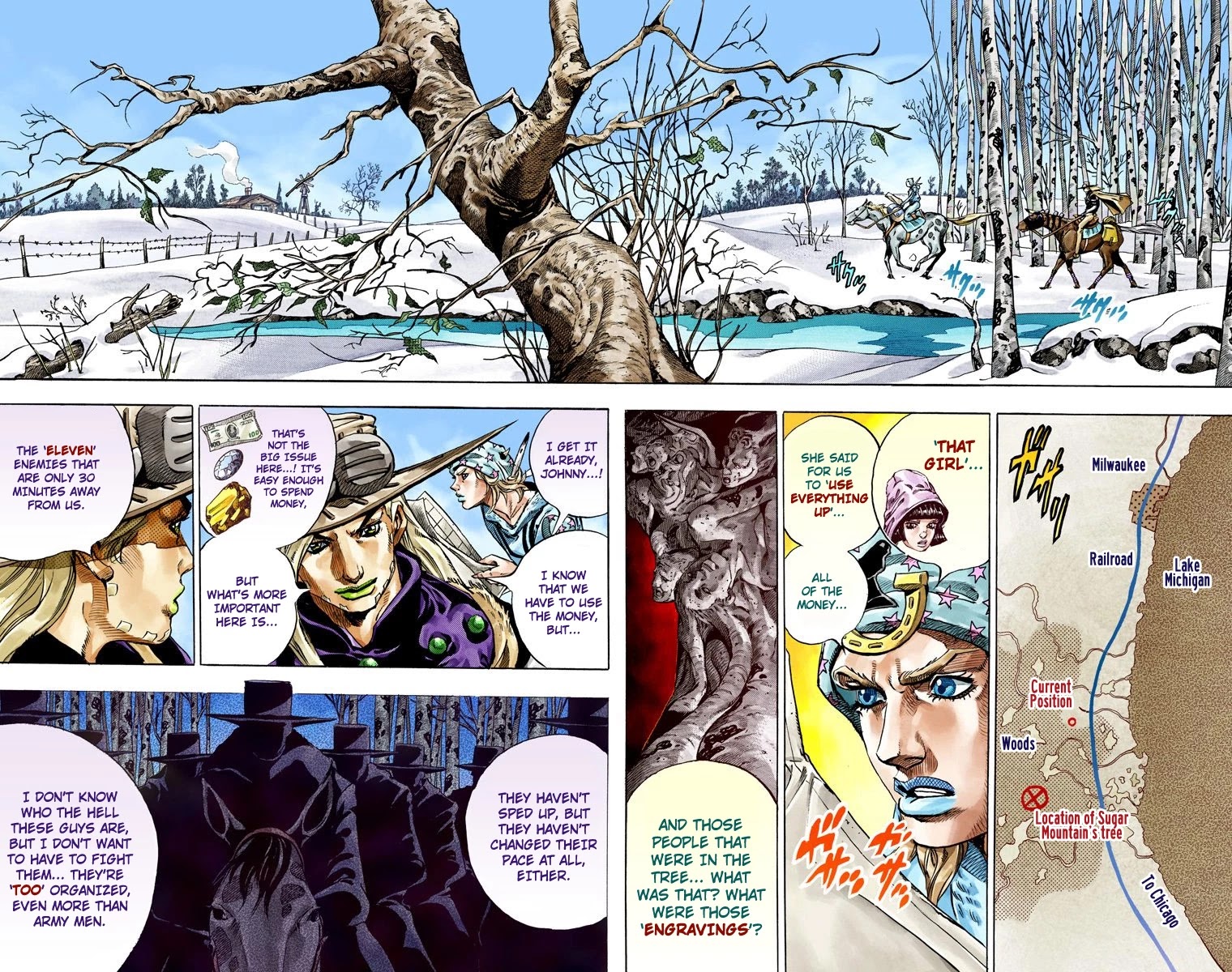 JoJo's Bizarre Adventure Part 7 - Steel Ball Run (Official Colored) Chapter 46 page 4 - Chapter 46: The Promised Land- Sugar Mountain Part 2