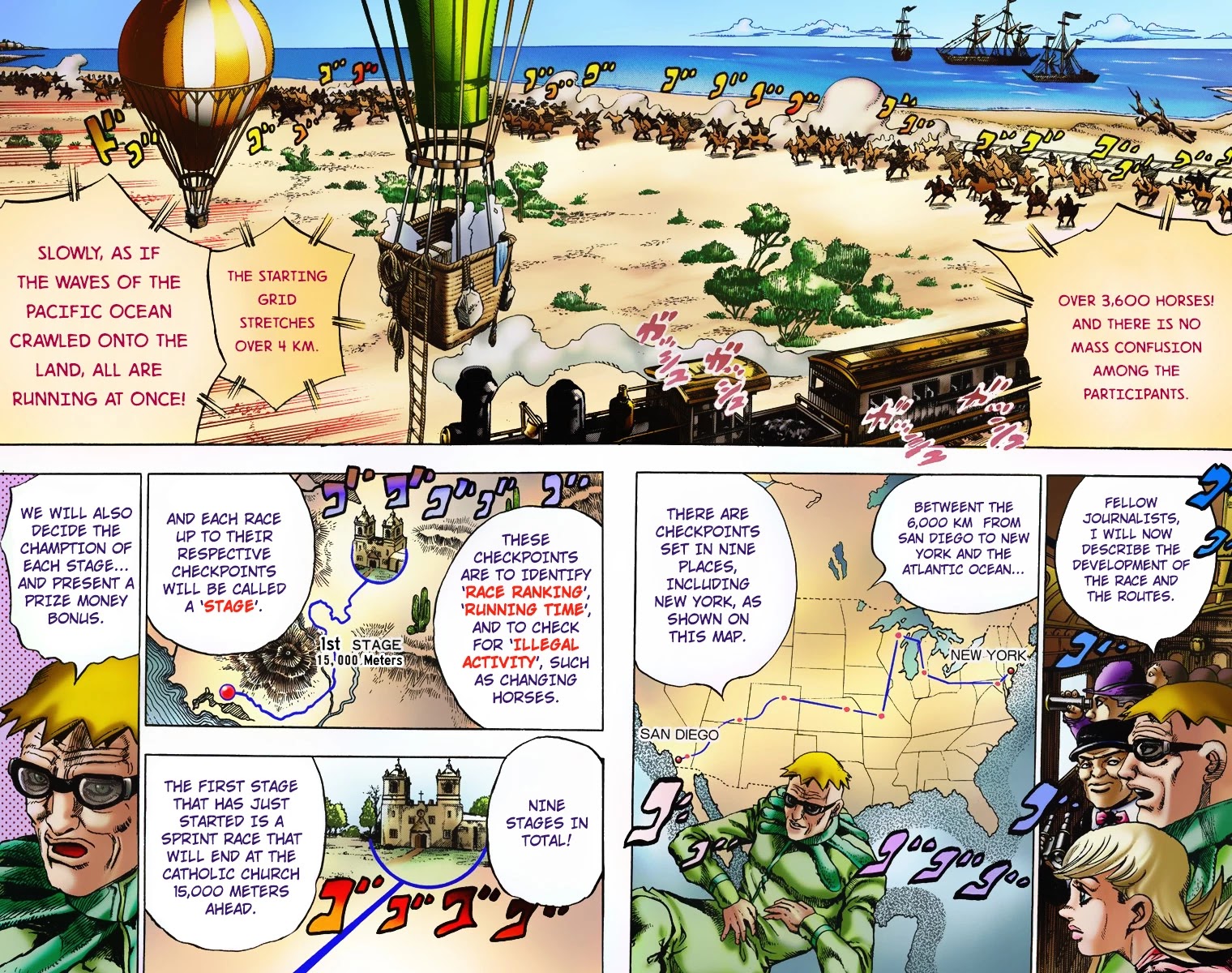 JoJo's Bizarre Adventure Part 7 - Steel Ball Run (Official Colored) Chapter 5 page 4 - Chapter 5: 1st Stage 15,000 Meters
