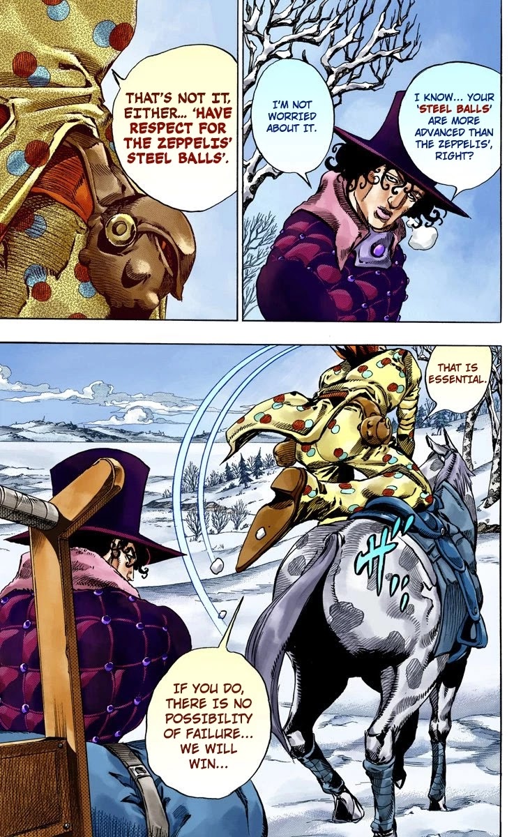 JoJo's Bizarre Adventure Part 7 - Steel Ball Run (Official Colored) Chapter 51 page 27 - Chapter 51: Wrecking Ball Part 1