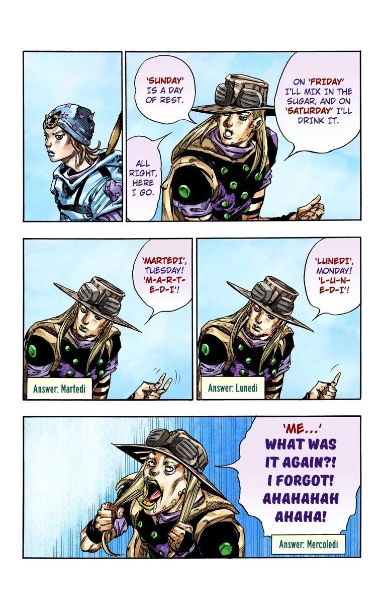 JoJo's Bizarre Adventure Part 7 - Steel Ball Run (Official Colored) Chapter 63 page 4 - Chapter 63: 7 Days in a Week
