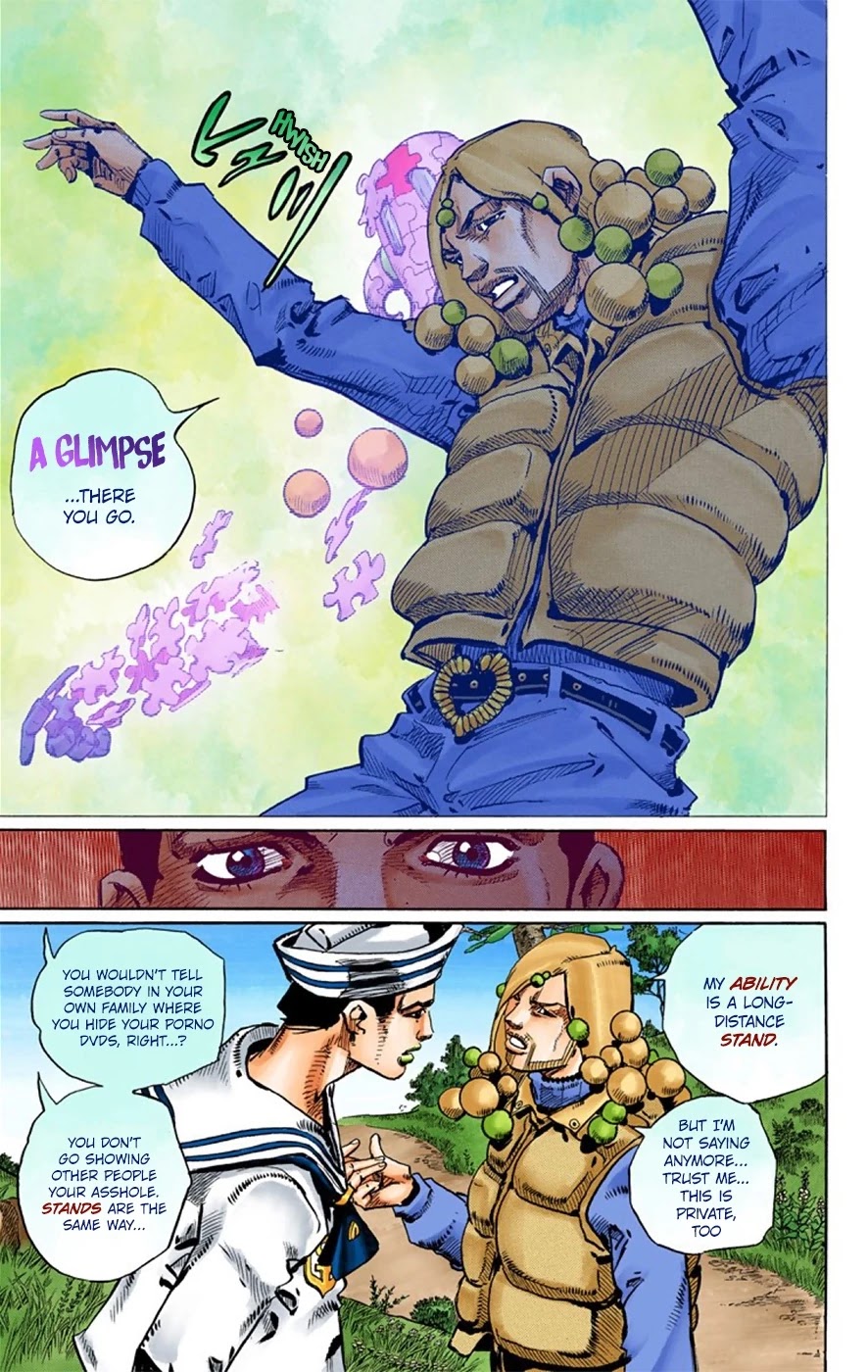 JoJo's Bizarre Adventure Part 8 - JoJolion (Official Colored) Chapter 27 page 36 - Chapter 27: Norisuke Higashikata, Tsurugi Higashikata, and Yotsuyu Yayagiyama Part 1
