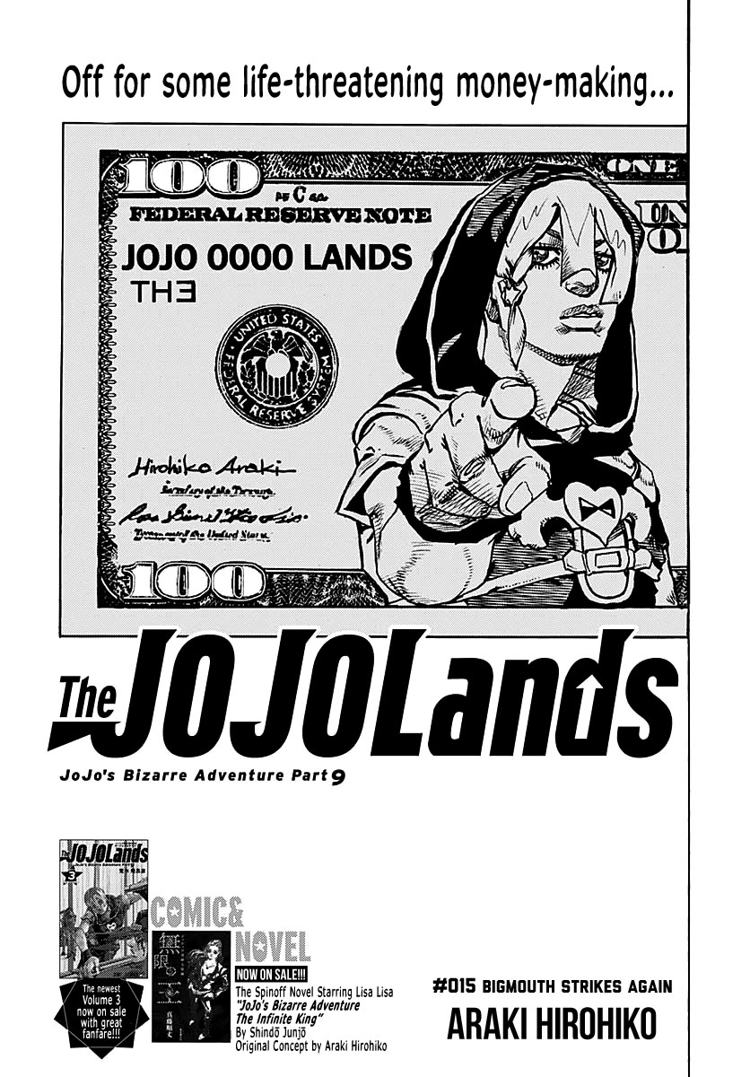JoJo's Bizarre Adventure Part 9 - The JOJOLands Chapter 15 page 1 - Chapter 15: Bigmouth Strikes Again