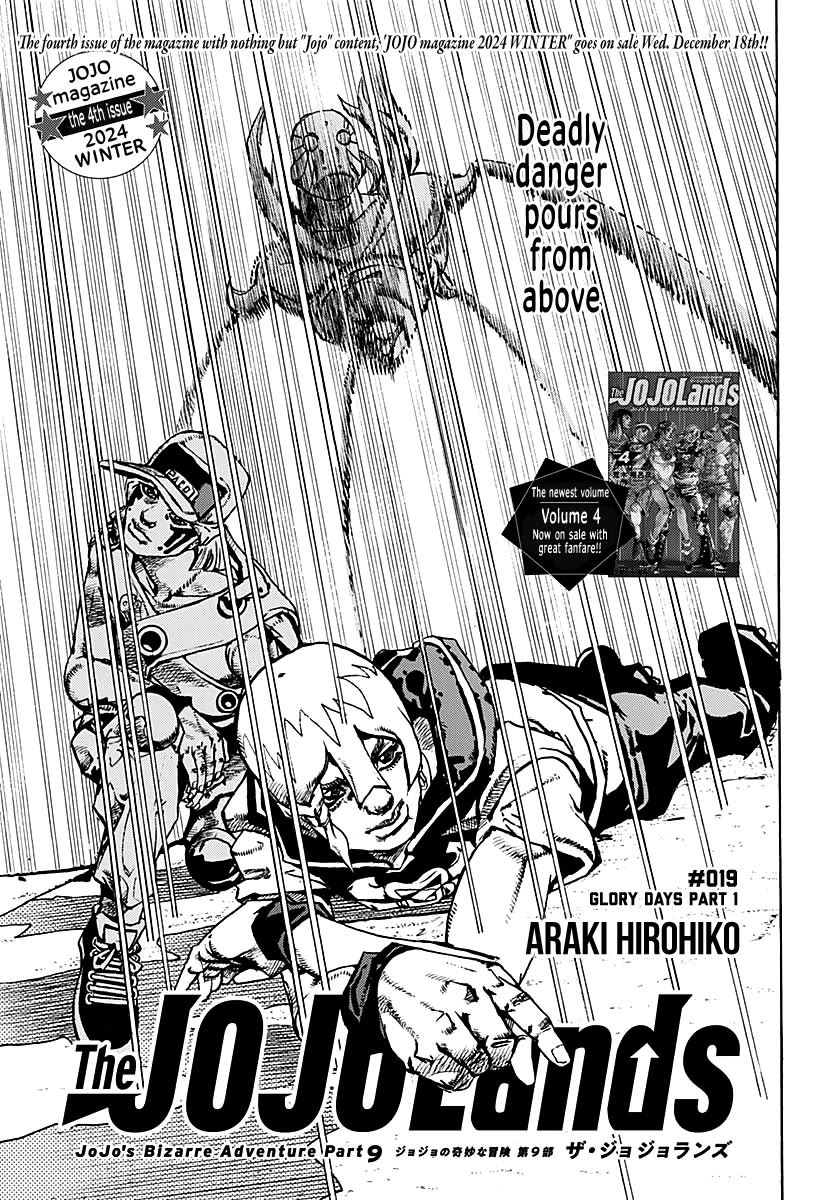 JoJo's Bizarre Adventure Part 9 - The JOJOLands Chapter 19 page 1 - Chapter 19: Glory Days Part 1