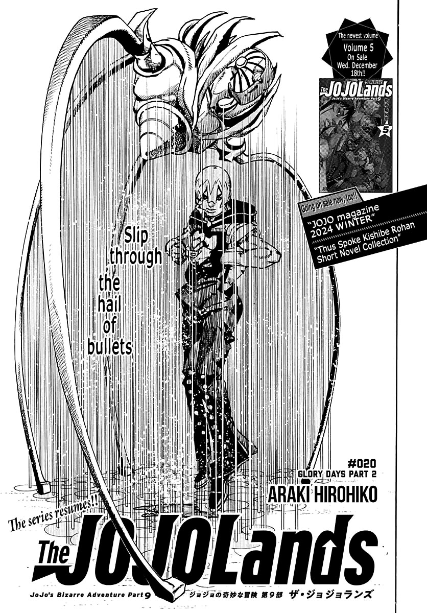 JoJo's Bizarre Adventure Part 9 - The JOJOLands Chapter 20 page 1 - Chapter 20: Glory Days Part 2
