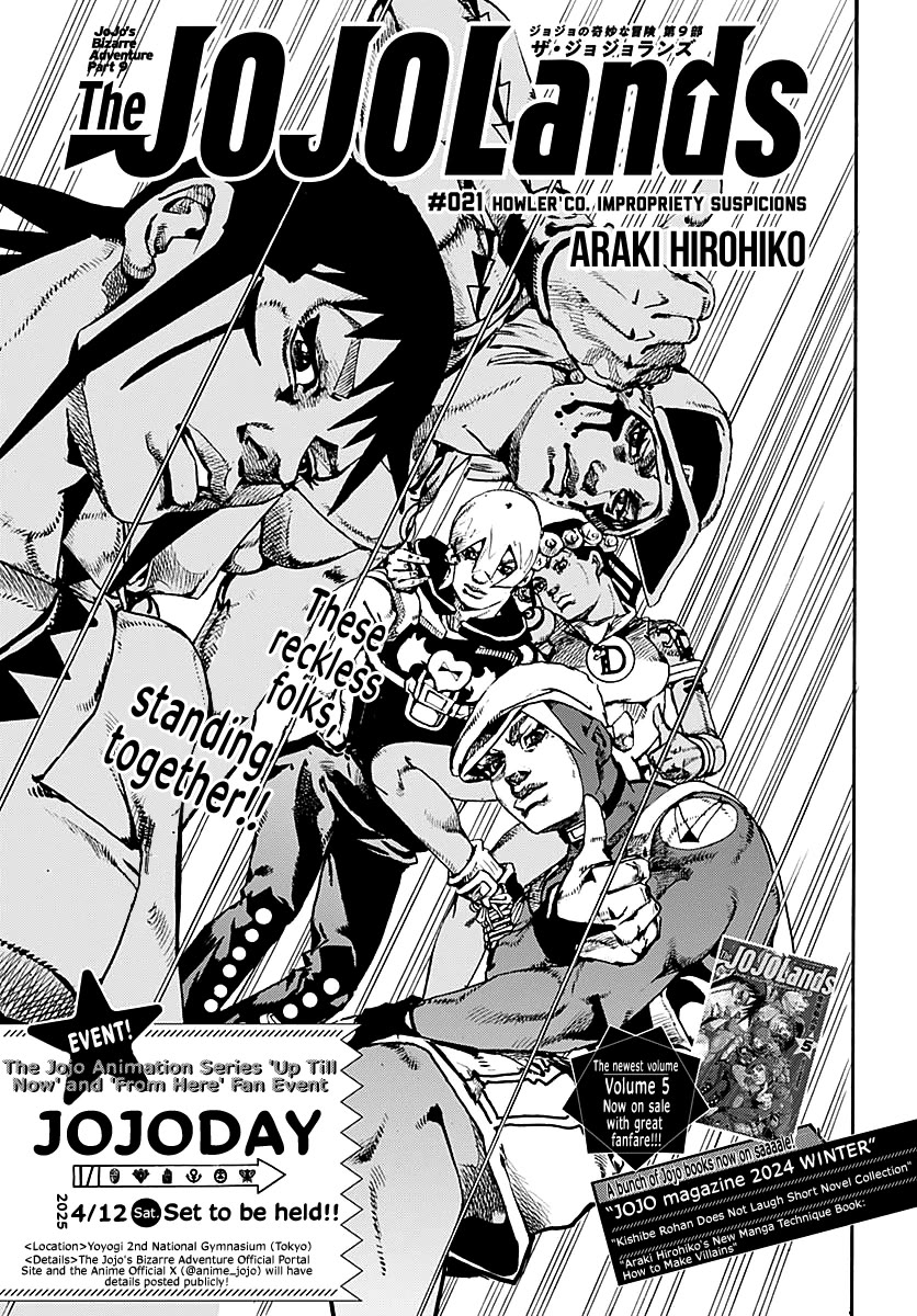 JoJo's Bizarre Adventure Part 9 - The JOJOLands Chapter 21 page 2 - Chapter 21: Howler Co. Impropriety Suspicions