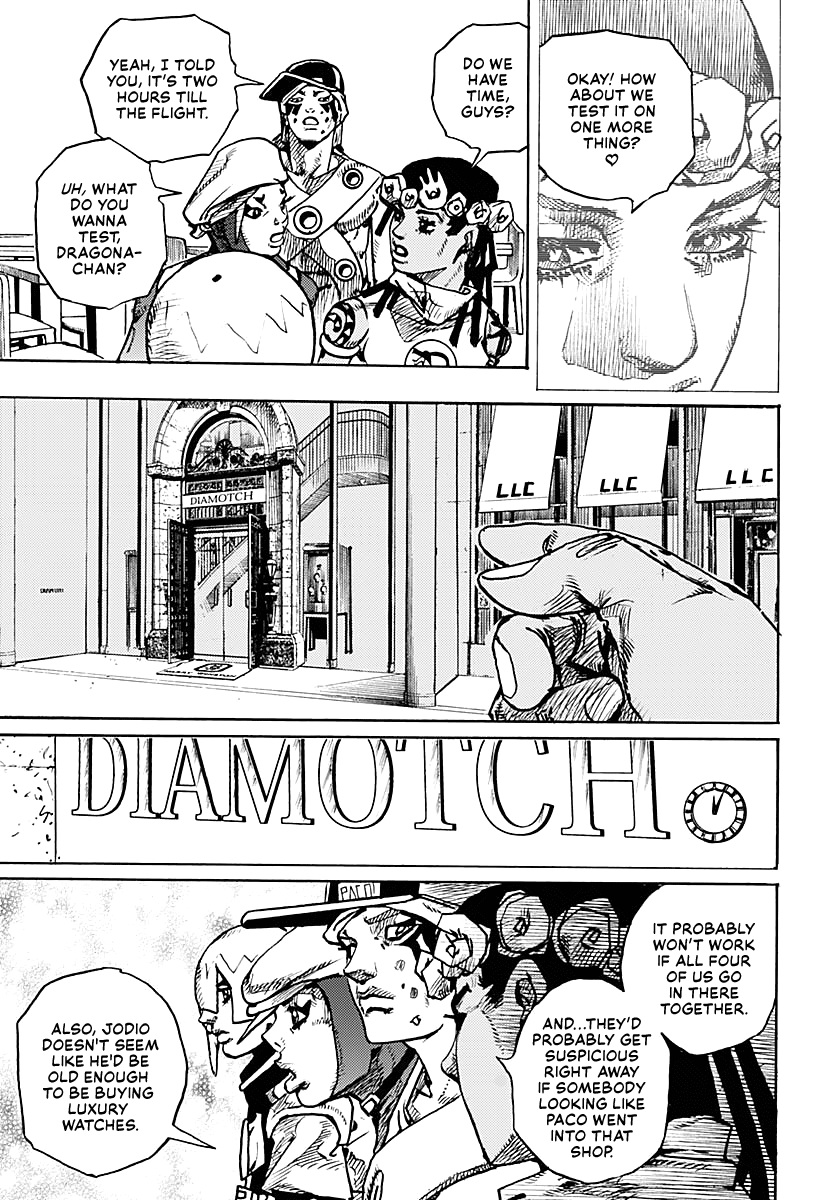 JoJo's Bizarre Adventure Part 9 - The JOJOLands Chapter 8 page 14 - Chapter 8: Let's Go Look at Luxury Watches