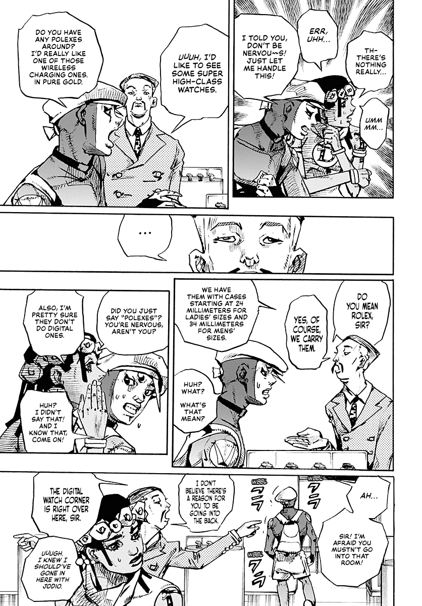 JoJo's Bizarre Adventure Part 9 - The JOJOLands Chapter 8 page 23 - Chapter 8: Let's Go Look at Luxury Watches