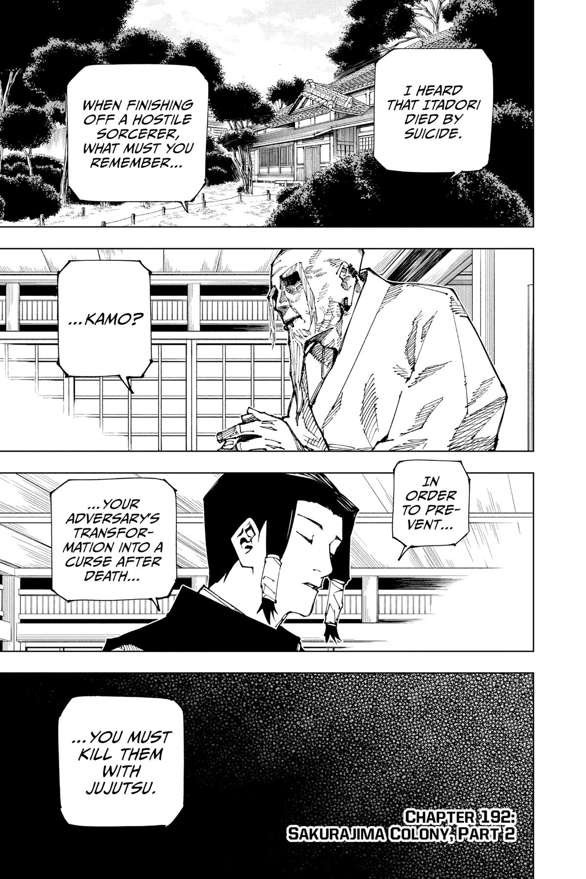 Jujutsu Kaisen Chapter 192 page 1 - Chapter 192: Sakurajima Colony, Part 2
