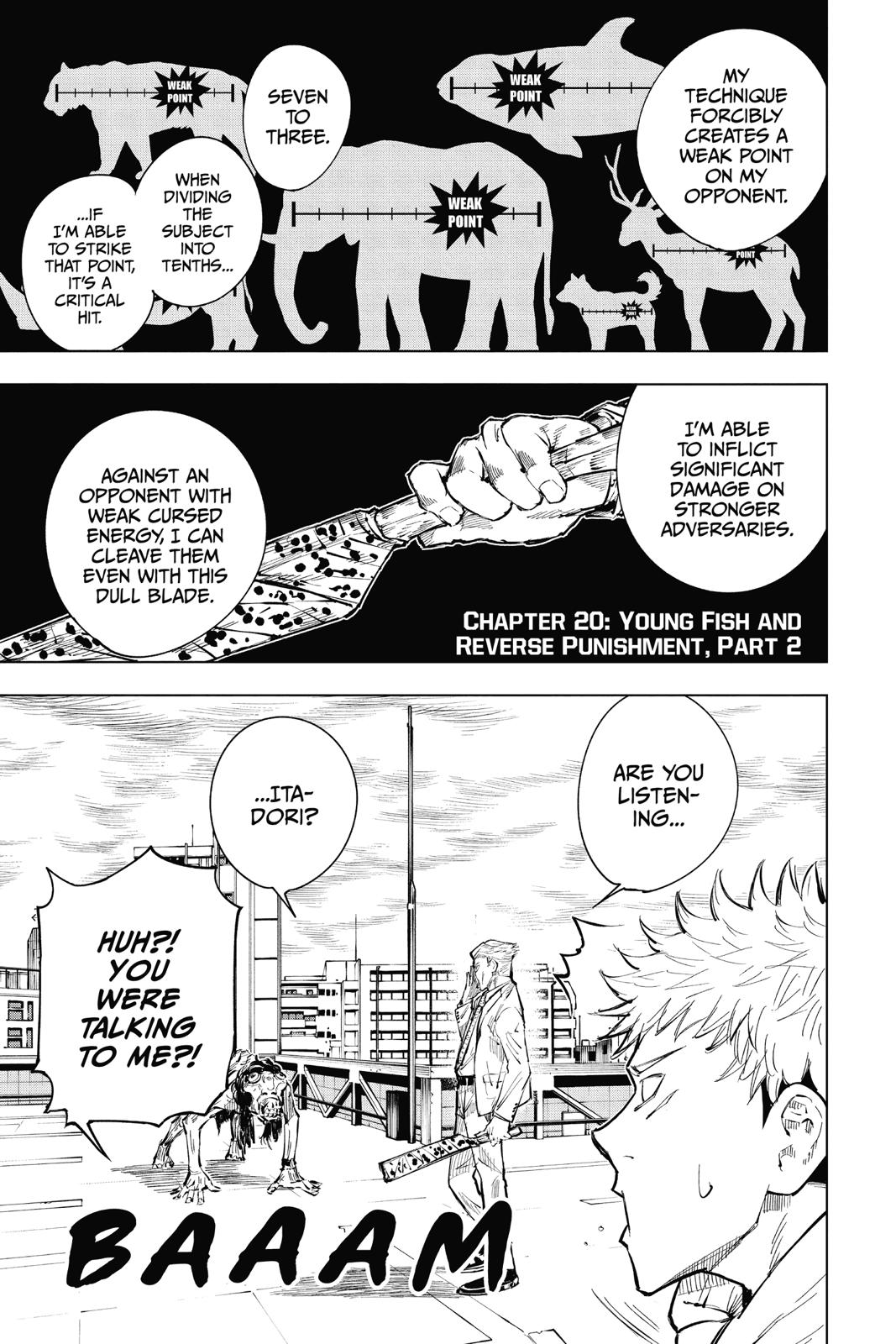 Jujutsu Kaisen Chapter 20 page 1 - Chapter 20: Young Fish and Reverse Punishment, Part 2